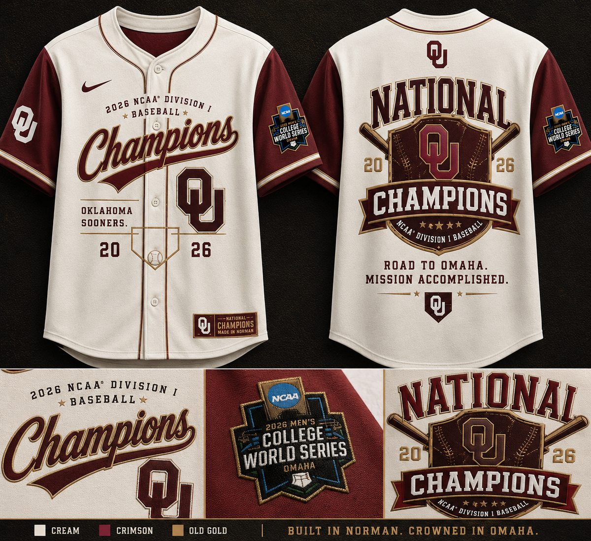 Oklahoma Sooners Baseball 2026 NCAA Baseball National Champions Jersey