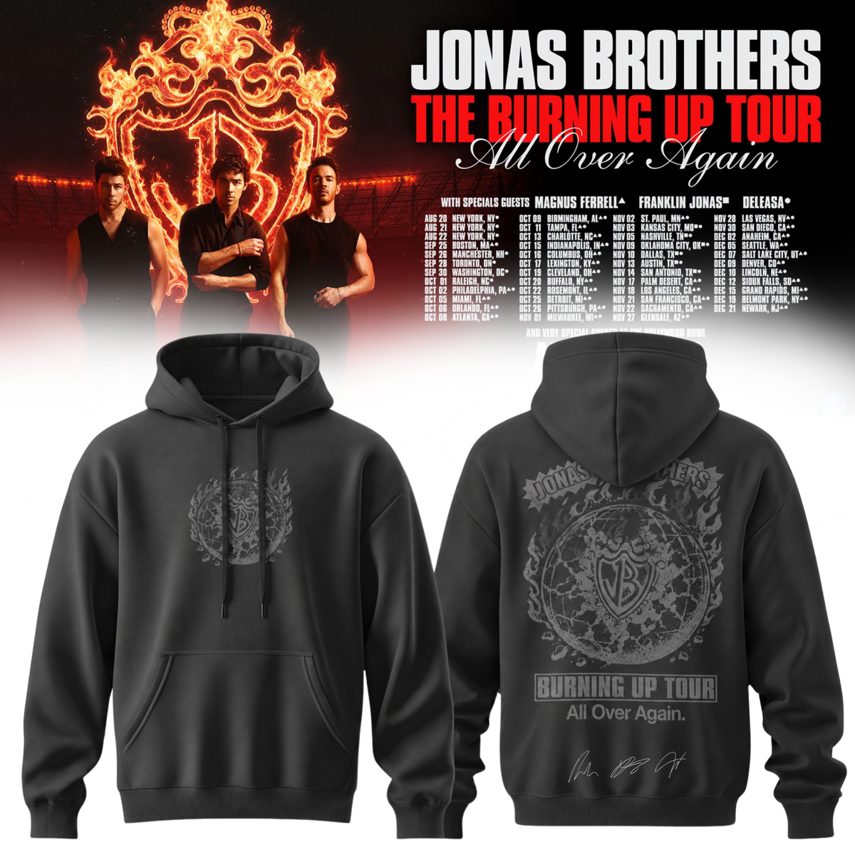 ,Jonas Brothers “The Burning Up Tour All Over Again 2026” Signature Limited Edition – Hoodie