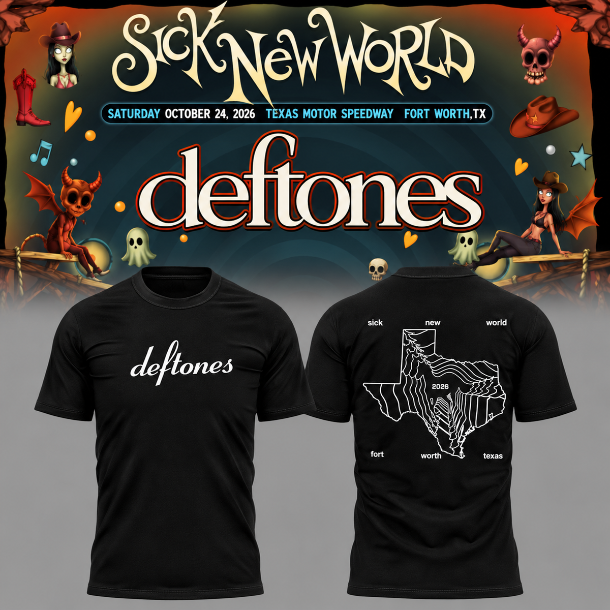 Deftones Sick New World Texas 2026 At Texas Motor Speedway In Fort Worth TX T-shirt