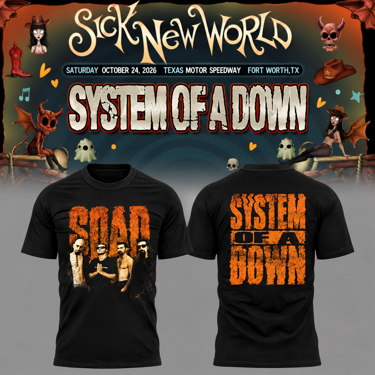 ,,System Of A Down SOAD Sick New World Texas 2026 Event Tee Fort Worth TX T-Shirt
