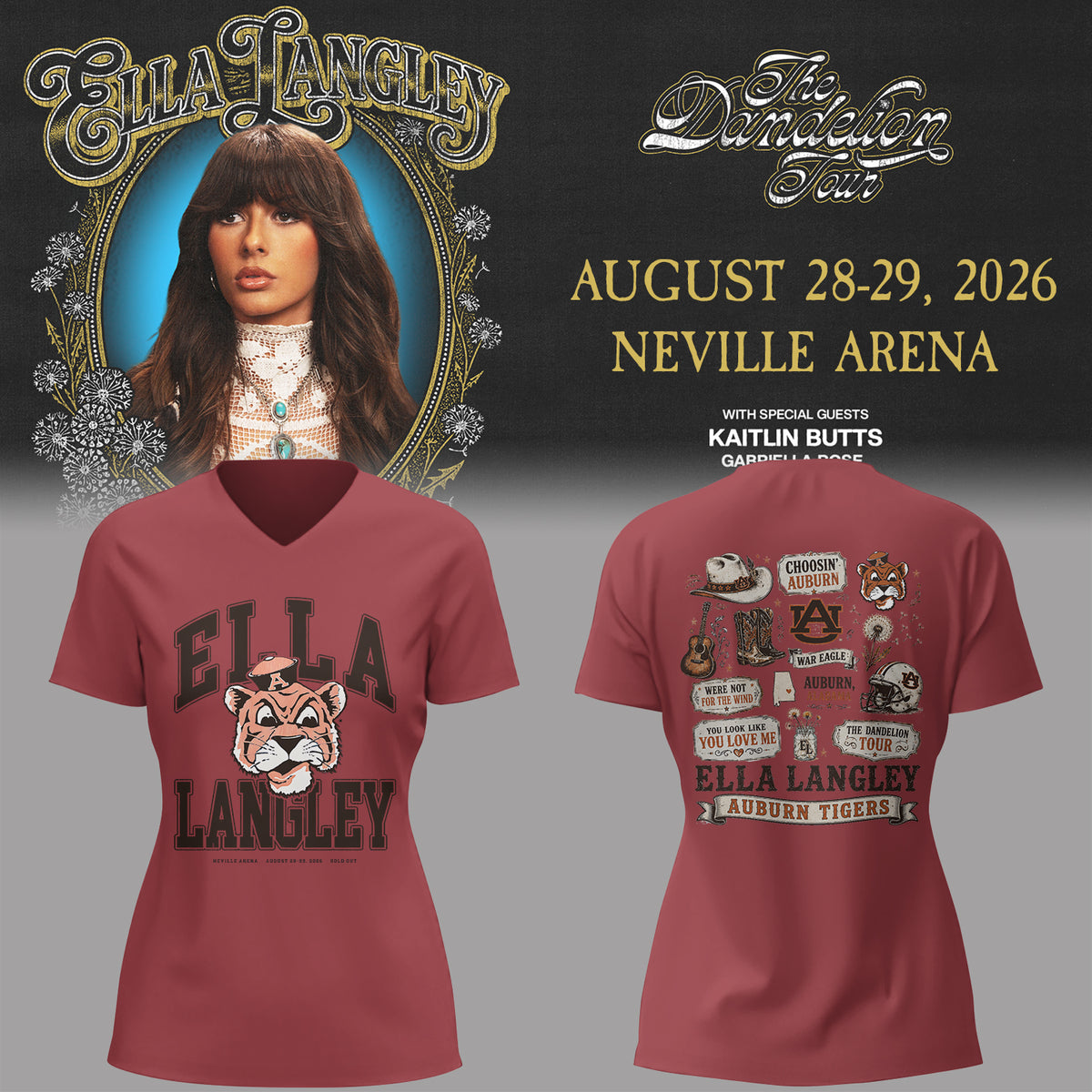 E.Langley “The Dandelion Tour” in Auburn,AL V-neck TShirt