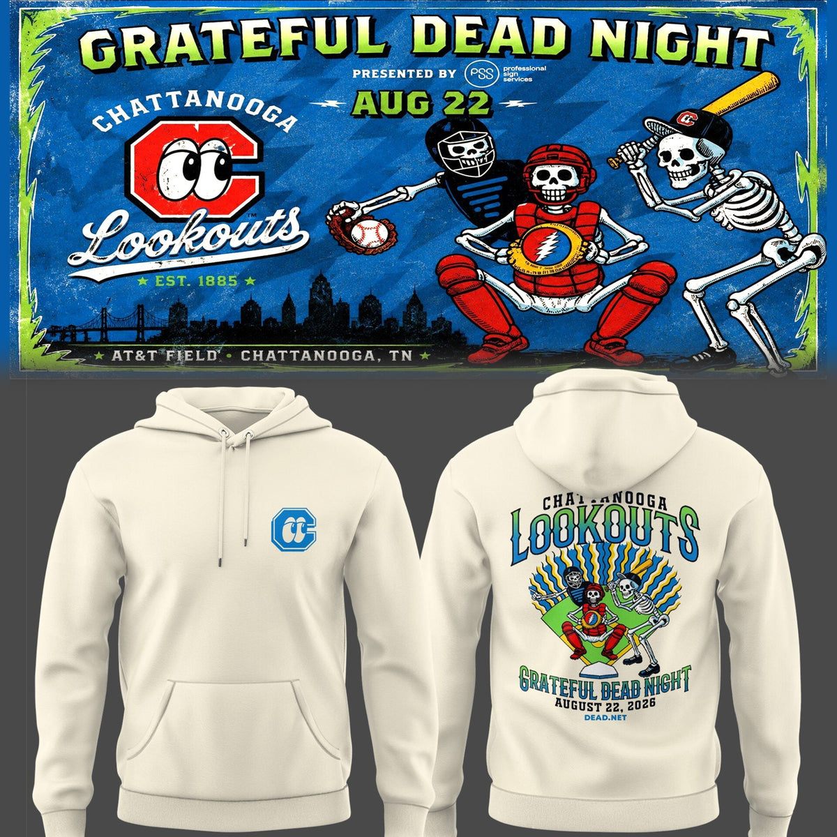 Limited Edition Chattanooga Lookouts - Grateful Dead Night ๐ธ๐น Hoodie 1