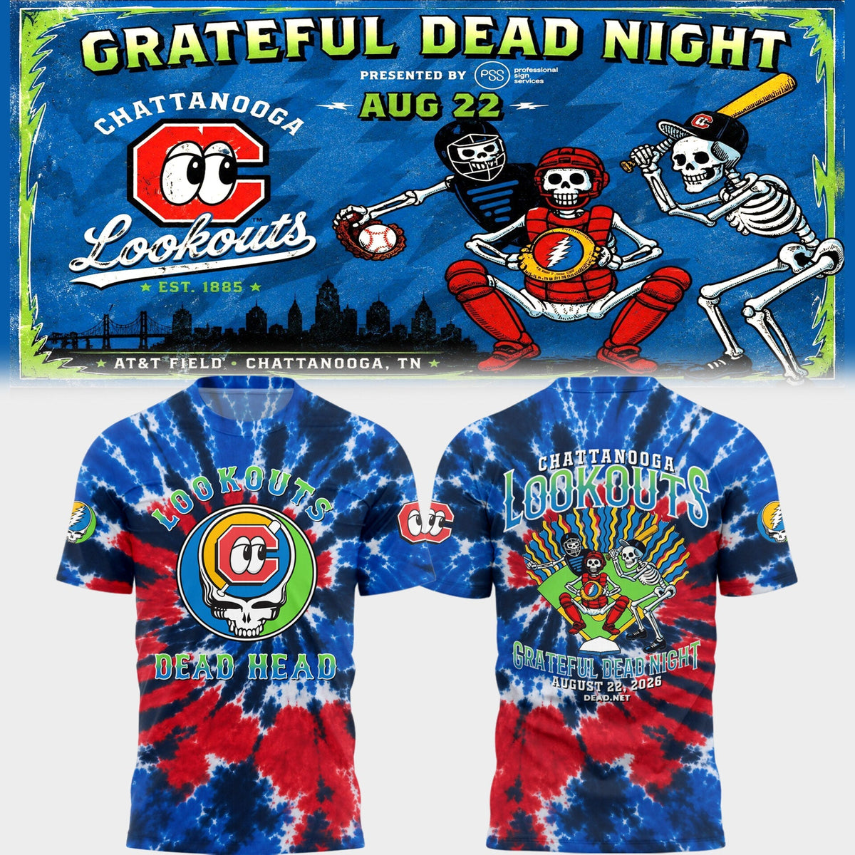 Limited Edition Chattanooga Lookouts - Grateful Dead Night ๐ธ๐น Shirt 2