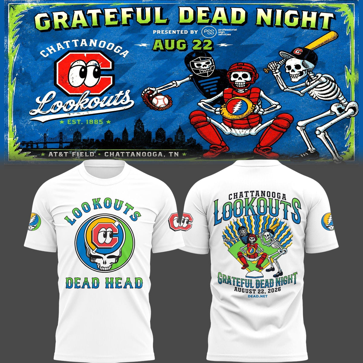 Limited Edition Chattanooga Lookouts - Grateful Dead Night ๐ธ๐น Shirt 4
