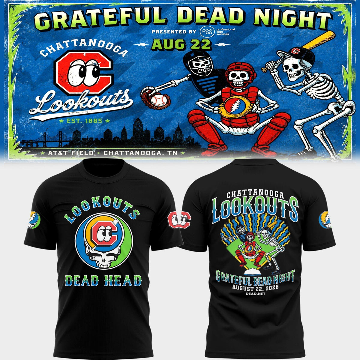 Limited Edition Chattanooga Lookouts - Grateful Dead Night ๐ธ๐น Shirt 5
