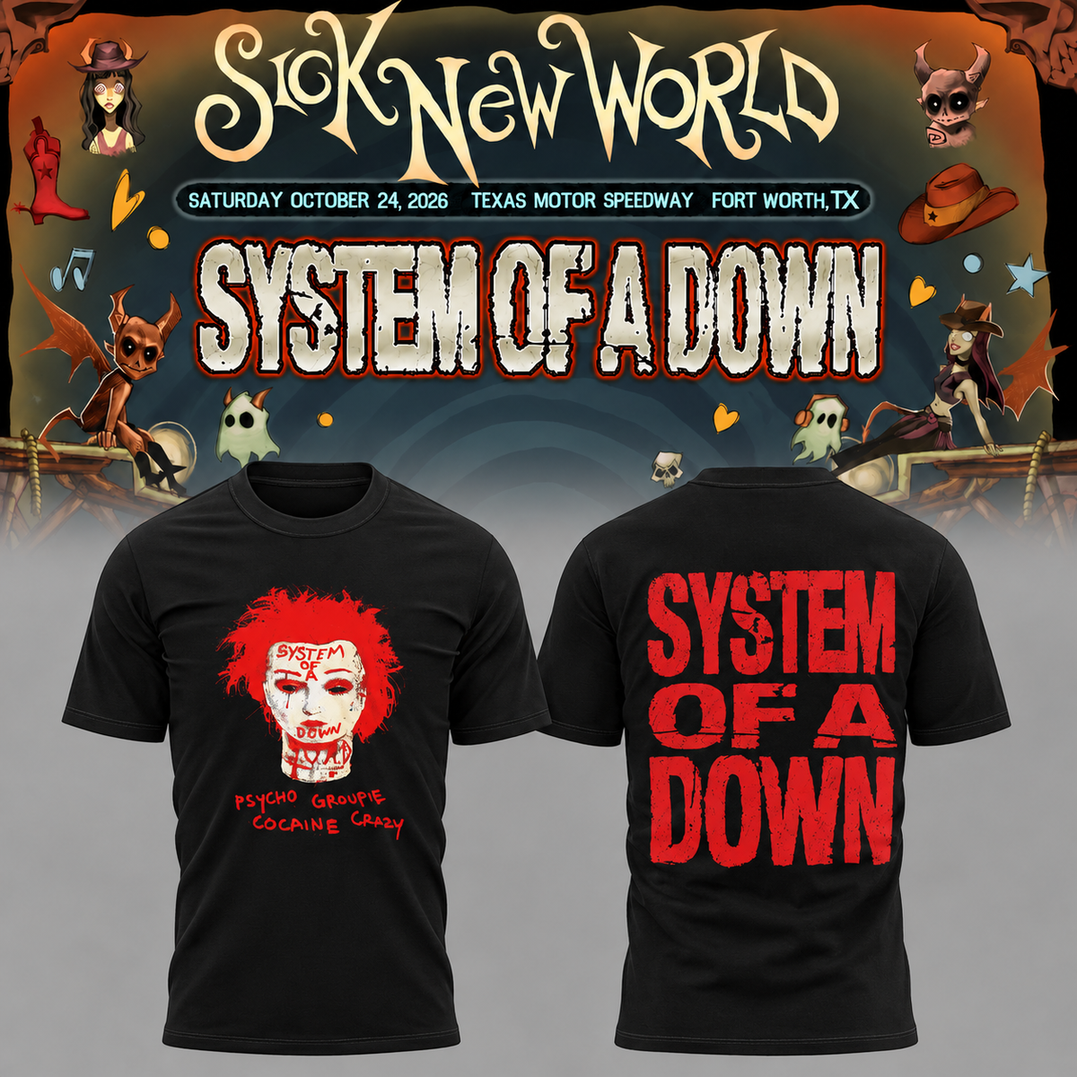 ,,System Of A Down SOAD Sick New World Texas 2026 Event Tee Fort Worth TX T-Shirt