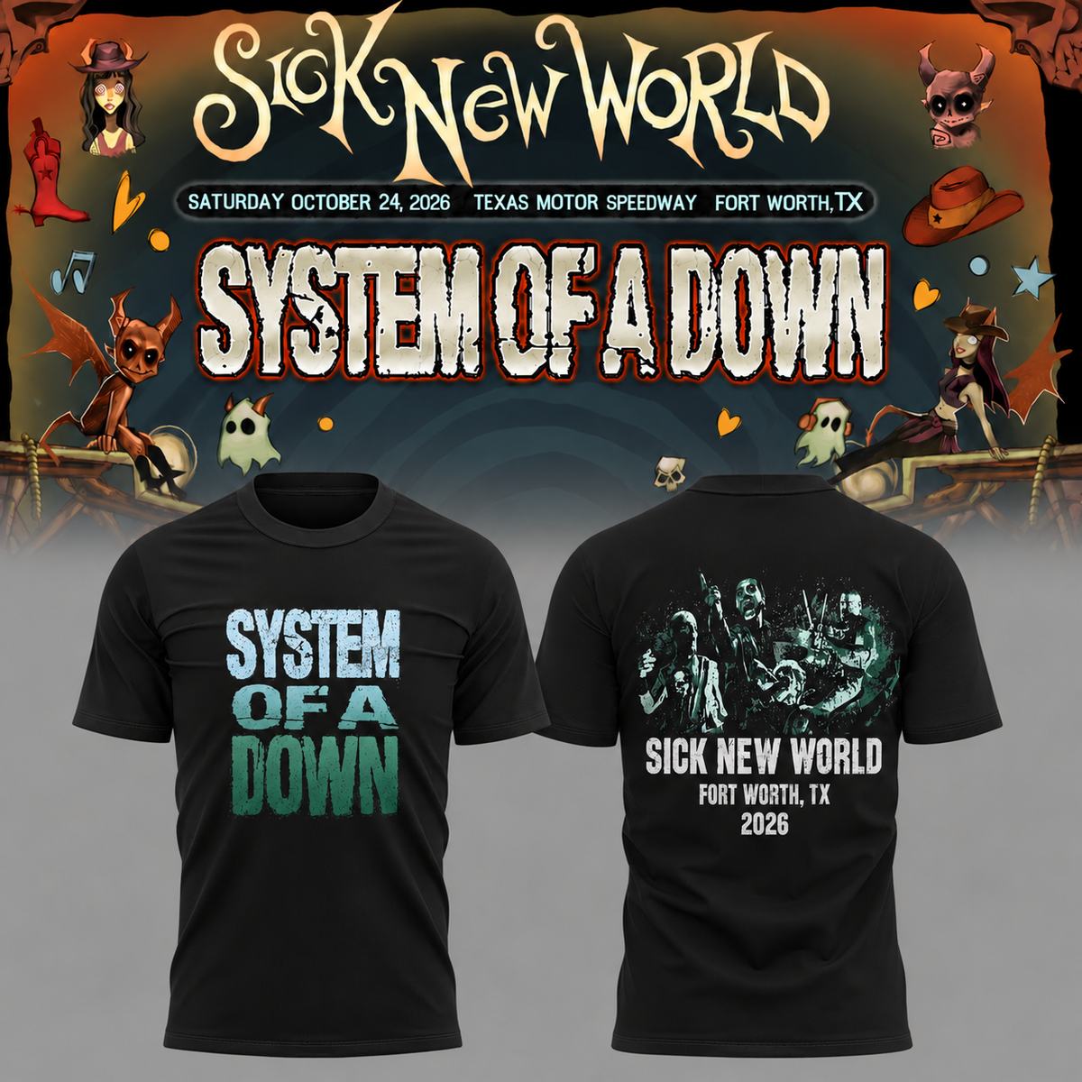 ,,System Of A Down SOAD Sick New World Texas 2026 Event Tee Fort Worth TX T-Shirt