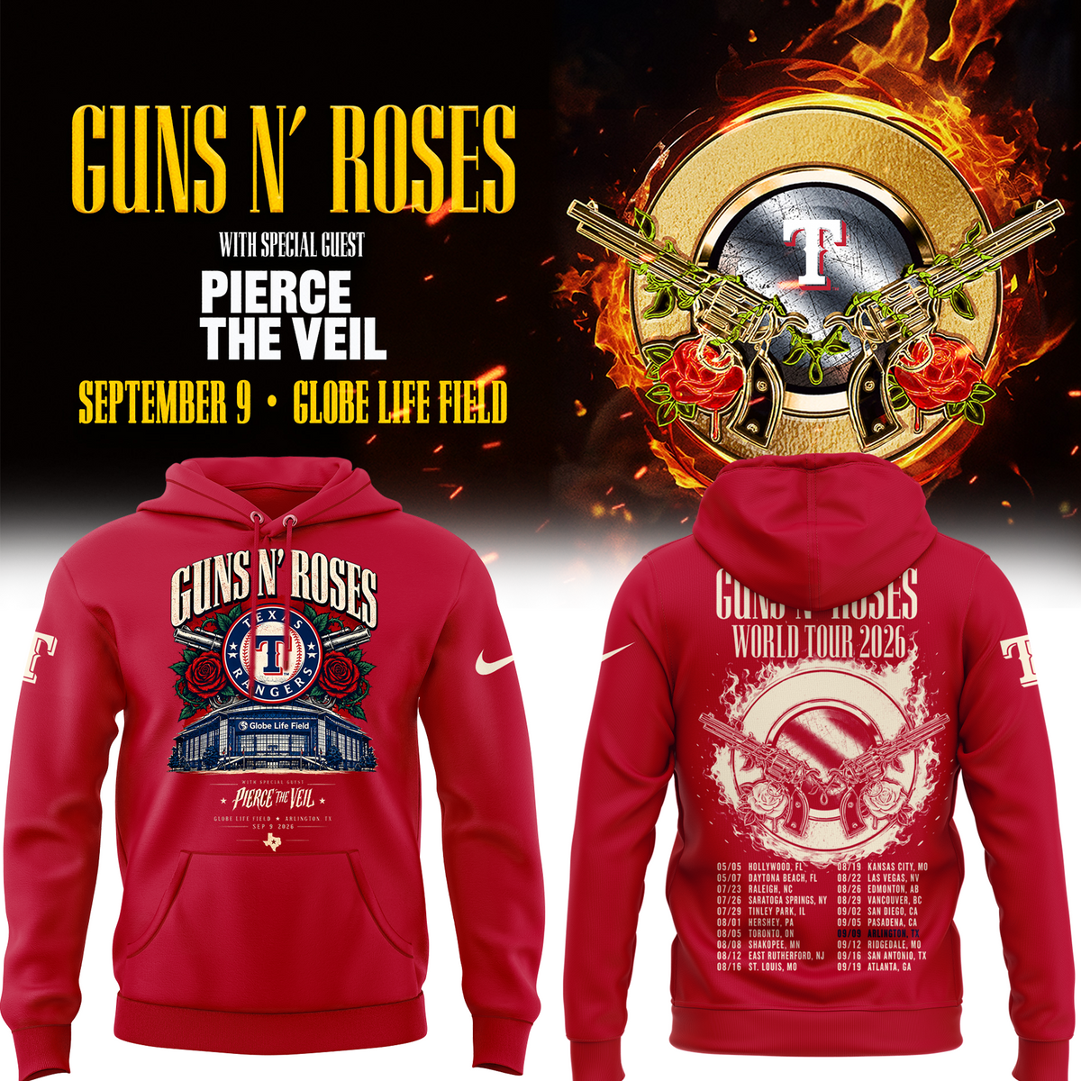 GN’R x Texas Rangers Globe Life Field 2026 Tour Hoodie