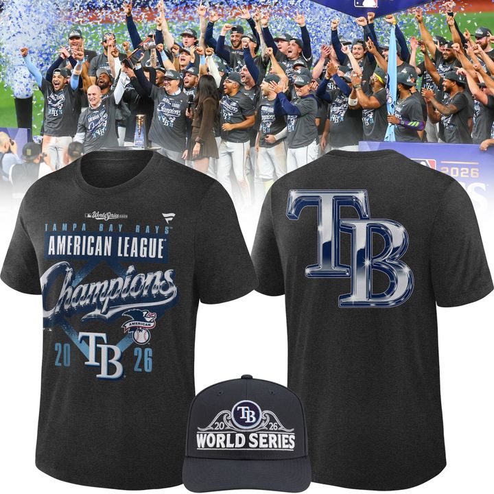 3. Tampa Bay Rays Fanatics 2026 American League Champions Locker Room T-Shirt - Heather Charcoal