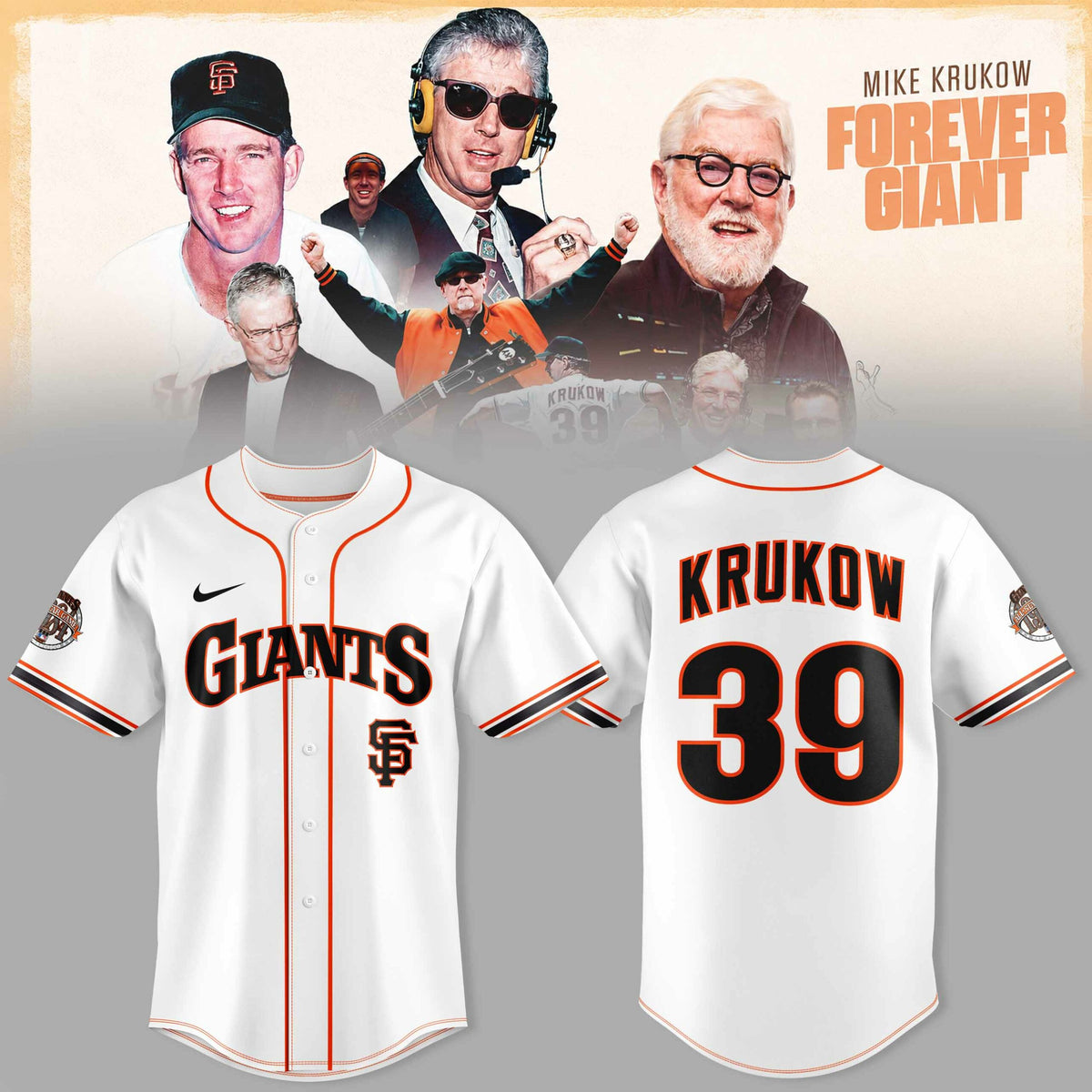 _SF Gnts 39 Years Mike Krukow Forever Giants 3D All-Over Print Baseball Jersey V2