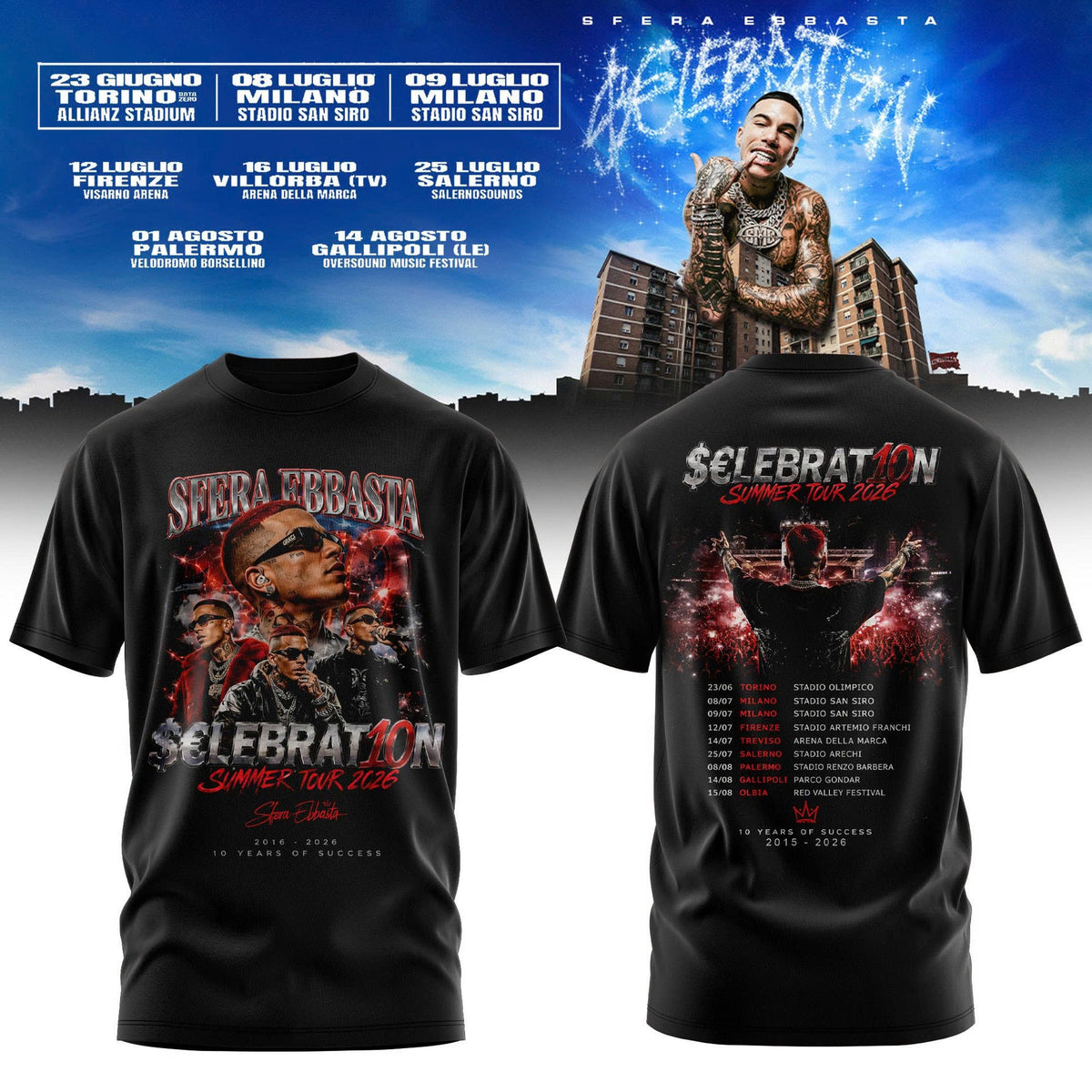 Sfera Ebbasta $€LEBRAT10N – Estate 2026 Tour T-Shirt 2