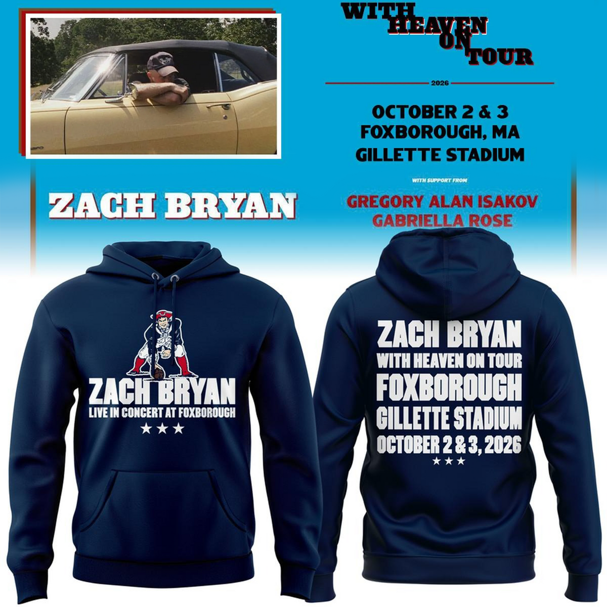 Zach Bryan x New England Patriots Concert Black Hoodie