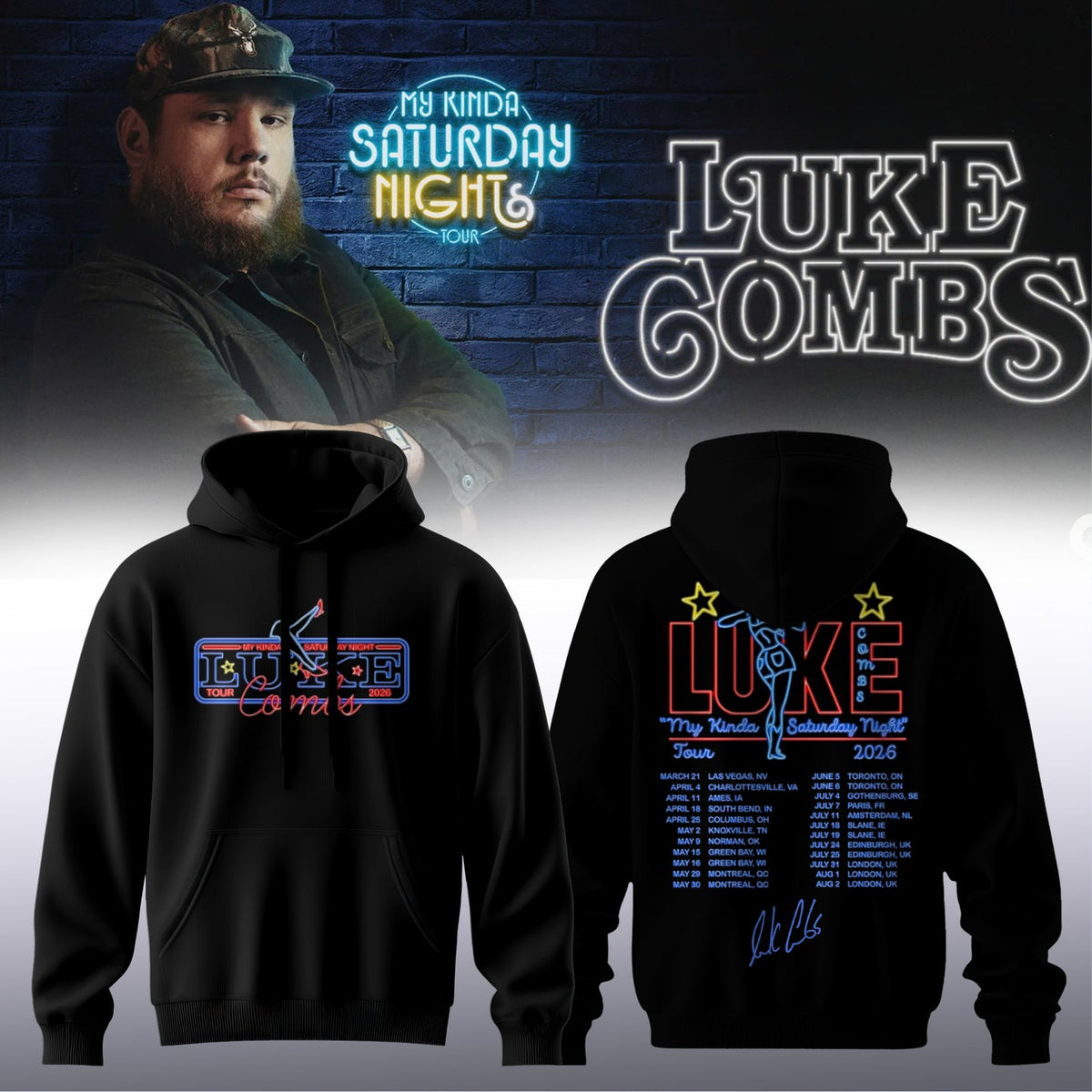 Luke Combs ”My Kinda Saturday Night Tour 2026” Limited Edition Signature – Hoodie