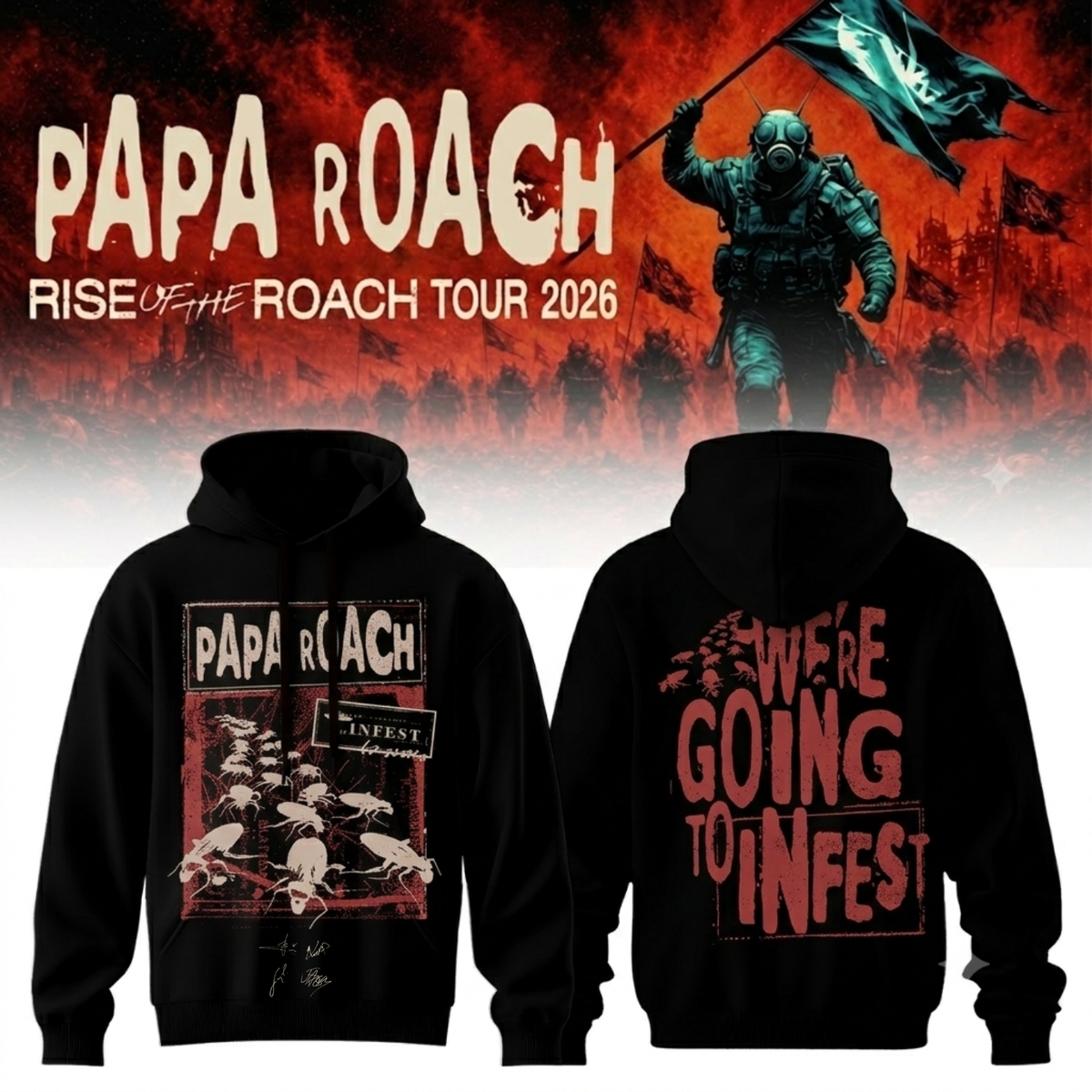 ,,.Papa Roach “Rise of the Roach Tour” 2026 Signed – Hoodie