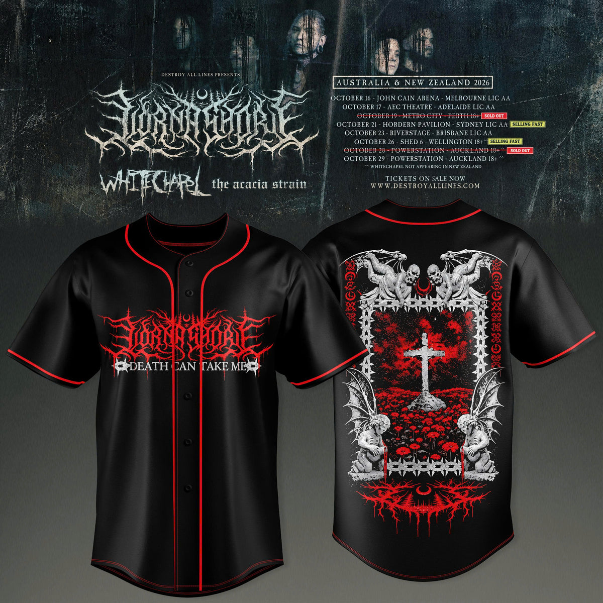 LORNA SHORE – AUSTRALIA & NEW ZEALAND TOUR 2026 Exclusive Baseball Jersey V3