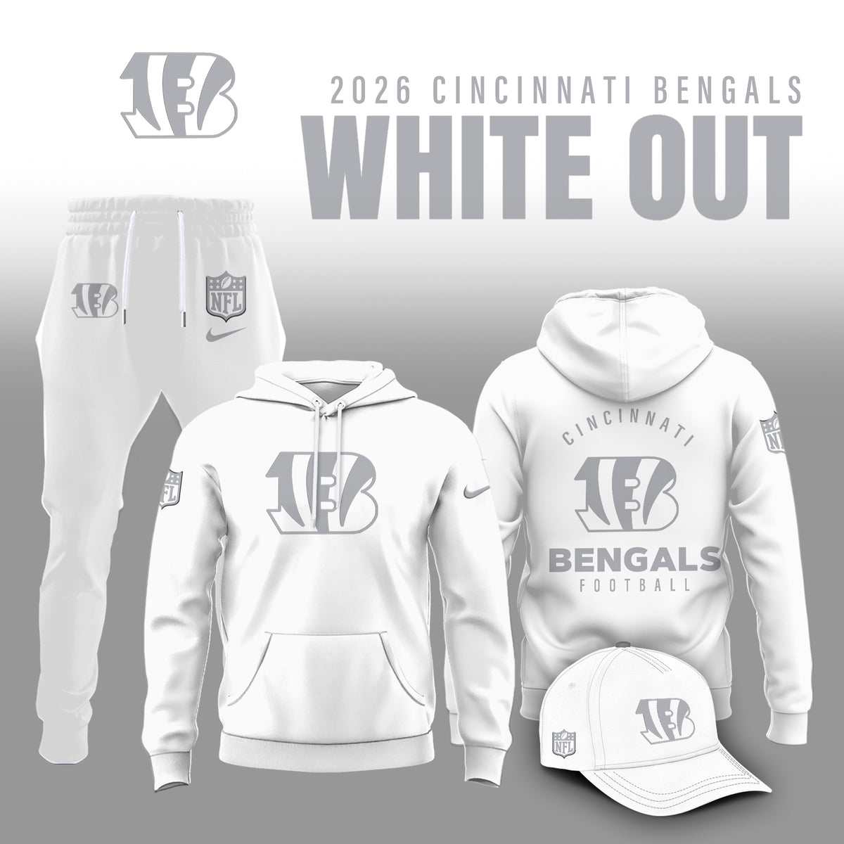 Cincinnati Bengals 2026 White Out Limited Edition Hoodie