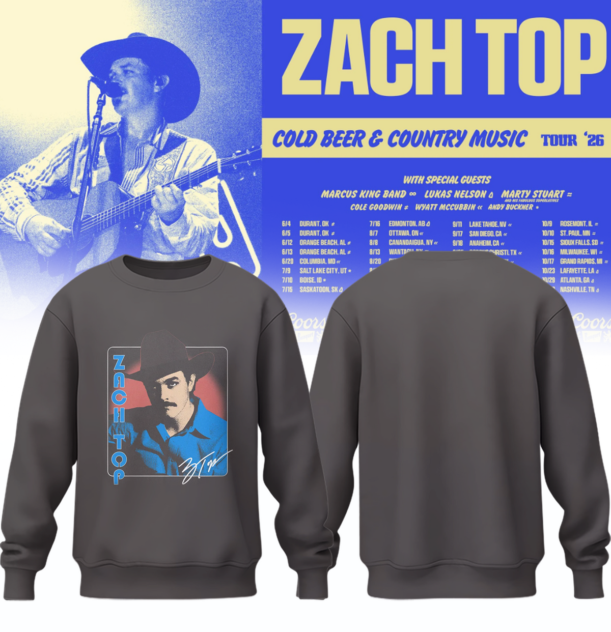 Zach Top “Cold Beer & Country Music Tour 2026” Signature Limited Edition – Sweatshirt