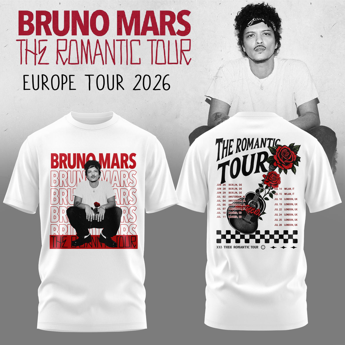 Bruno Mars – The Romantic Tour US & UK 2026 Limited Tshirt