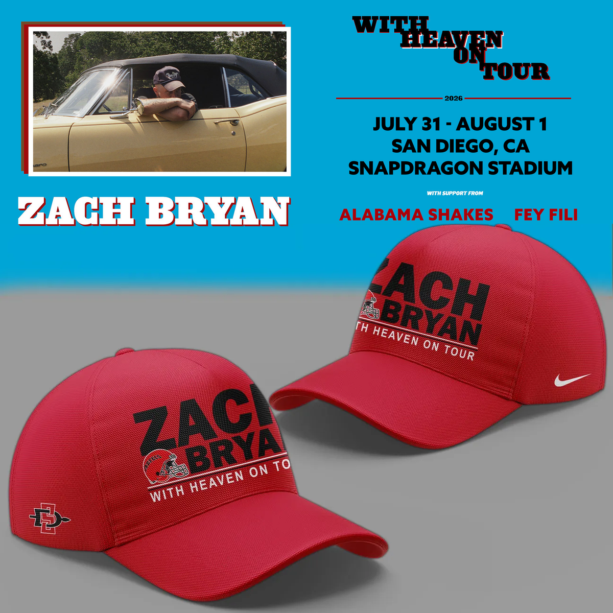 New Hoodie Zach Bryan x San Diego State Football - With Heaven On Tour 2026 Hoodie