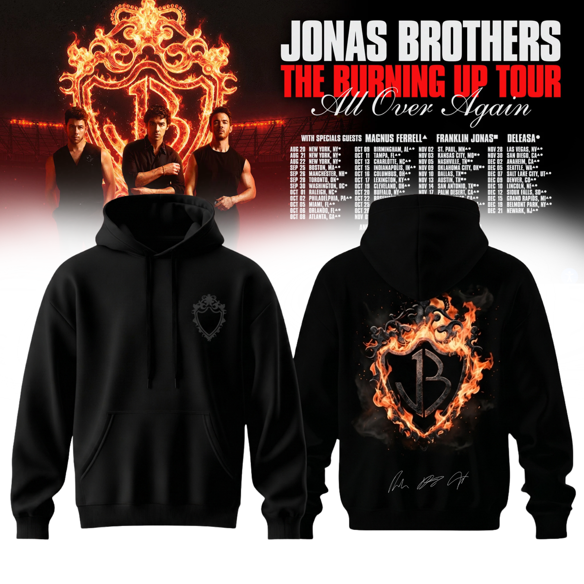 ,Jonas Brothers “The Burning Up Tour All Over Again 2026” Signature Limited Edition – Hoodie