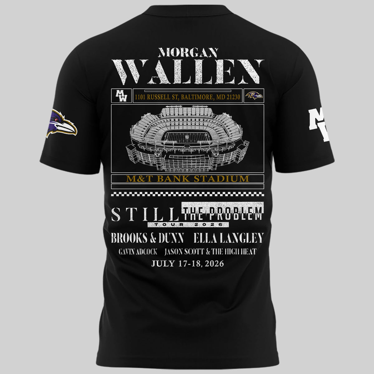 Special New Edition Baltimore Ravens x Morgan Wallen Black Tshirt 2026