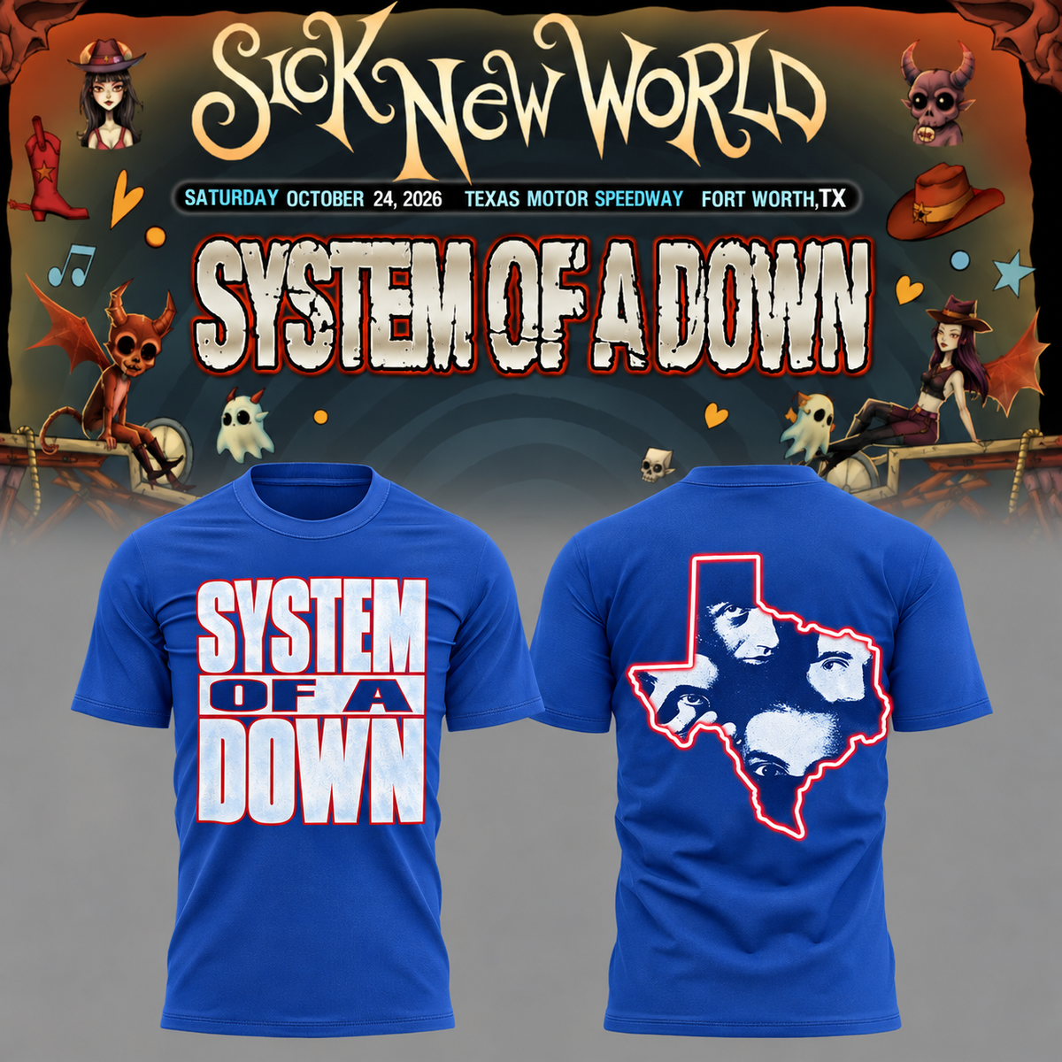 ,,System Of A Down SOAD Sick New World Texas 2026 Event Tee Fort Worth TX T-Shirt