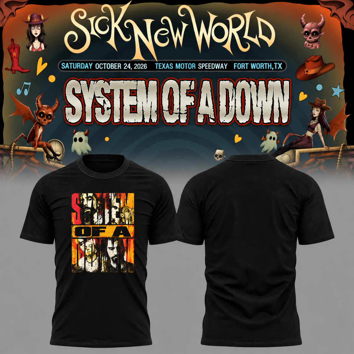 ,,System Of A Down SOAD Sick New World Texas 2026 Event Tee Fort Worth TX T-Shirt