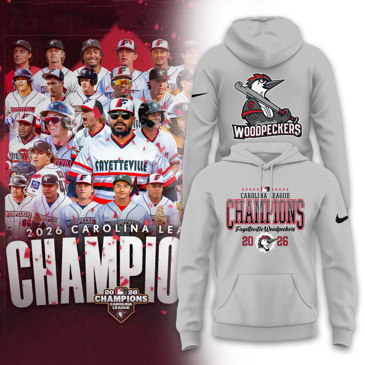 __.🏆F.Woodpeckers 2026 Carolina League Champions Limited Hoodie NN v2