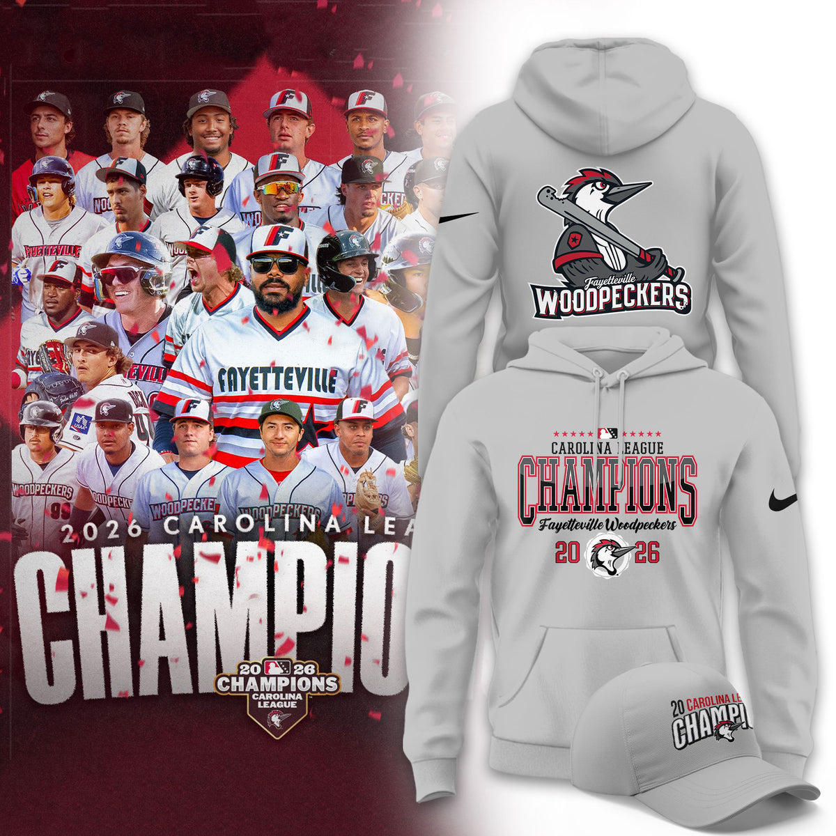 __.🏆F.Woodpeckers 2026 Carolina League Champions Limited Hoodie NN v2