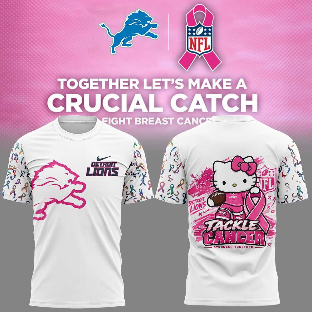 . D Lions Breast Cancer Awareness-Hello Kitty Tackle Cancer Together Shirt