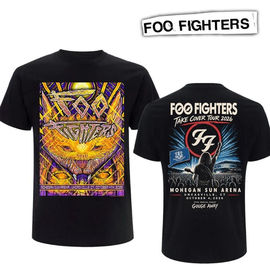 Foo Fighters Uncasville CT Concert T-Shirt – Mohegan Sun Arena October 4, 2026 Take Cover Tour 2-Sided Band Merch Tee