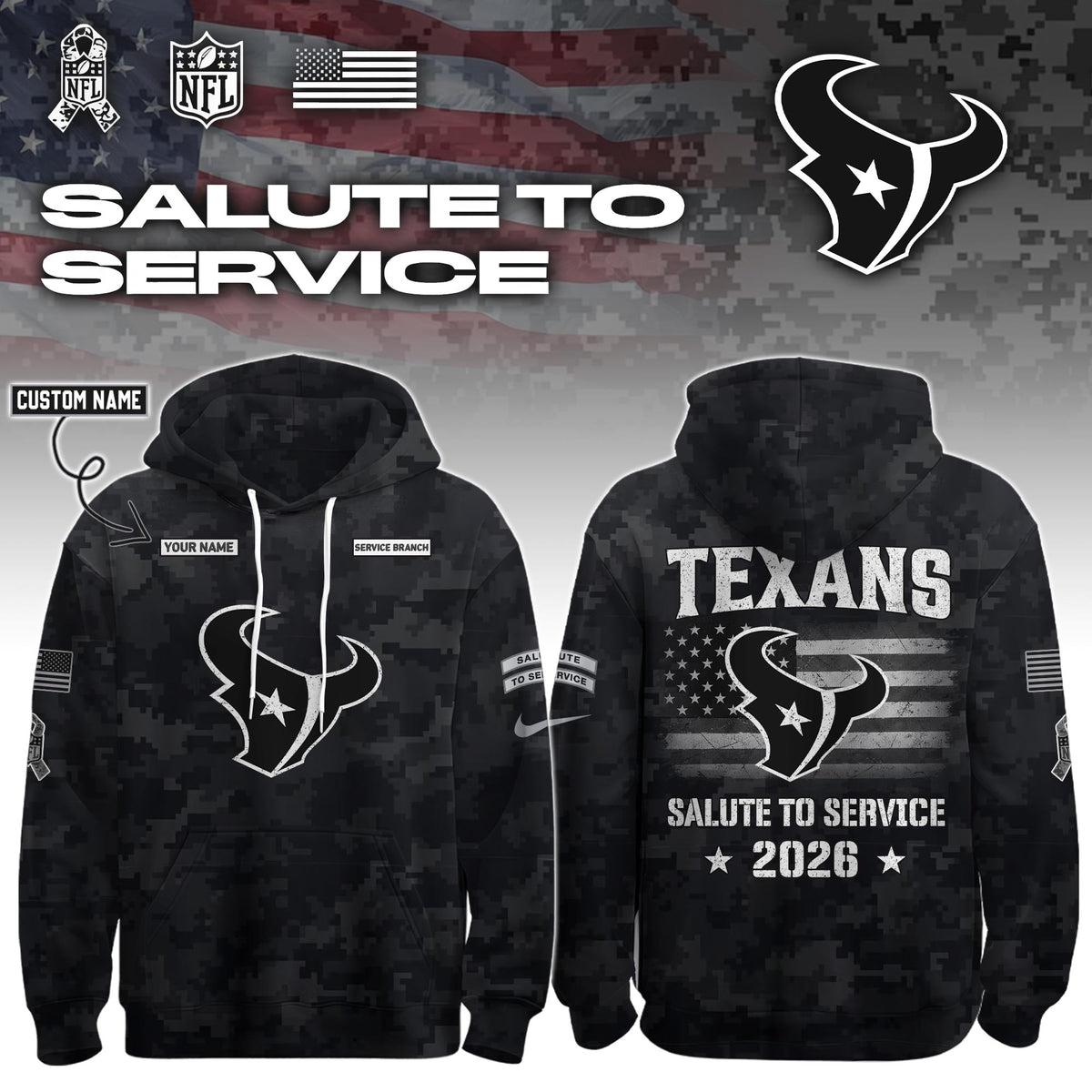 HOU 2026 Salute to Service Hoodie custom personalization and service branch Limited Edition + Selling Out Fast