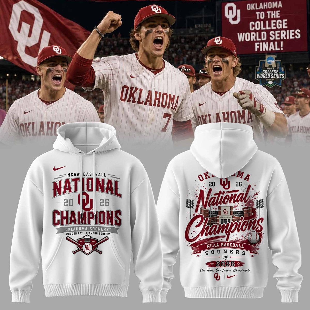 Oklahoma Sooners 2026 NCAA Baseball National Champions Hoodie