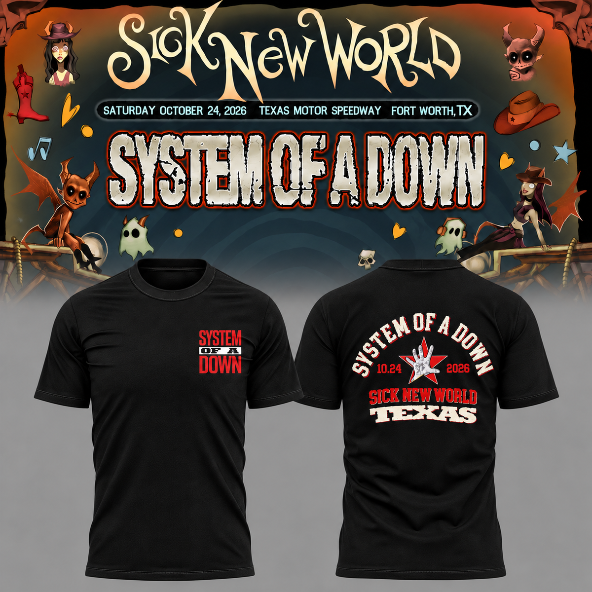 ,,System Of A Down SOAD Sick New World Texas 2026 Event Tee Fort Worth TX T-Shirt