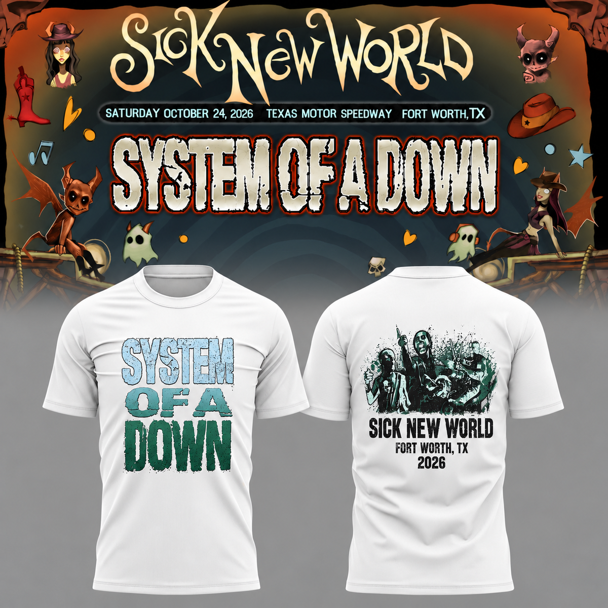 ,,System Of A Down SOAD Sick New World Texas 2026 Event Tee Fort Worth TX T-Shirt