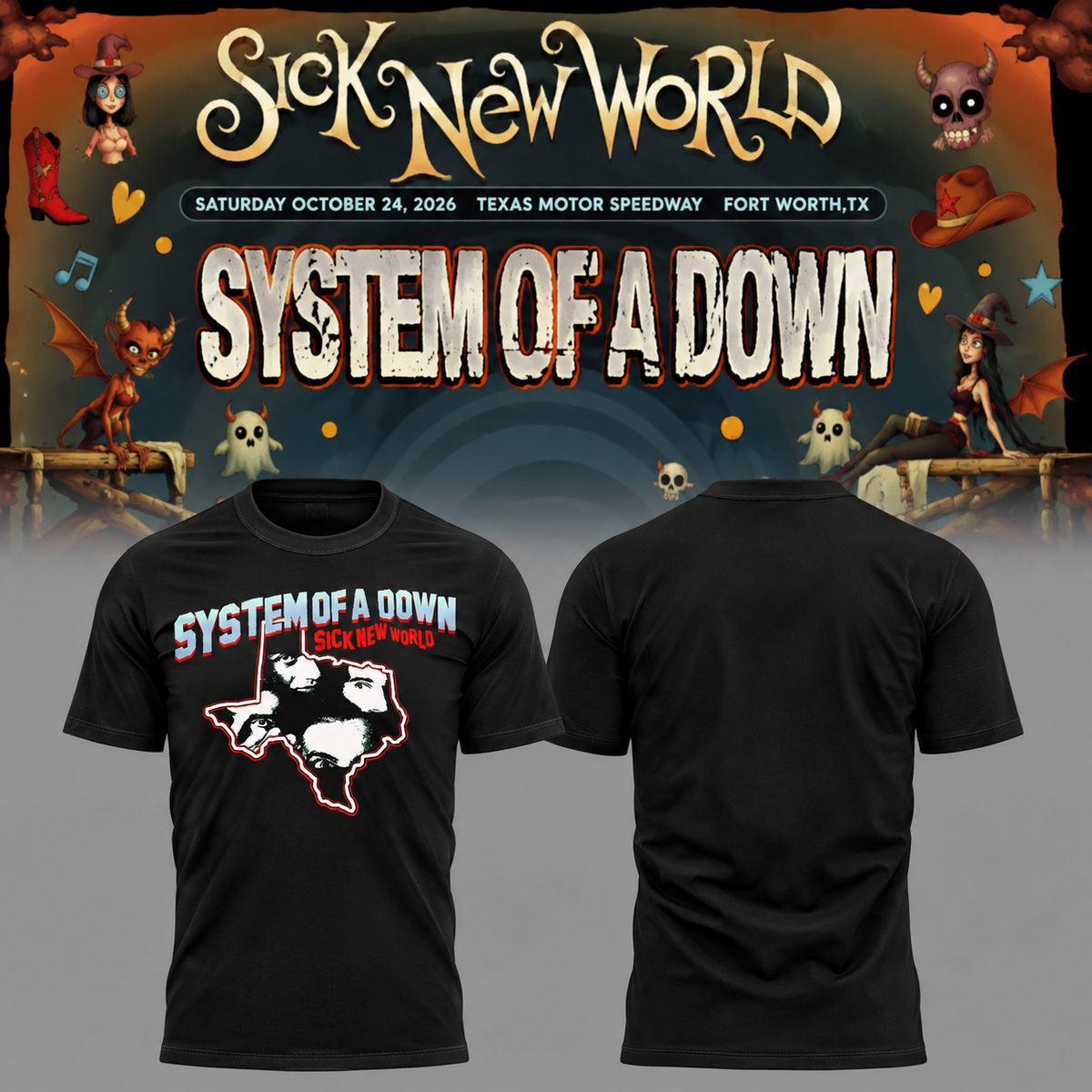 ,,System Of A Down SOAD Sick New World Texas 2026 Event Tee Fort Worth TX T-Shirt