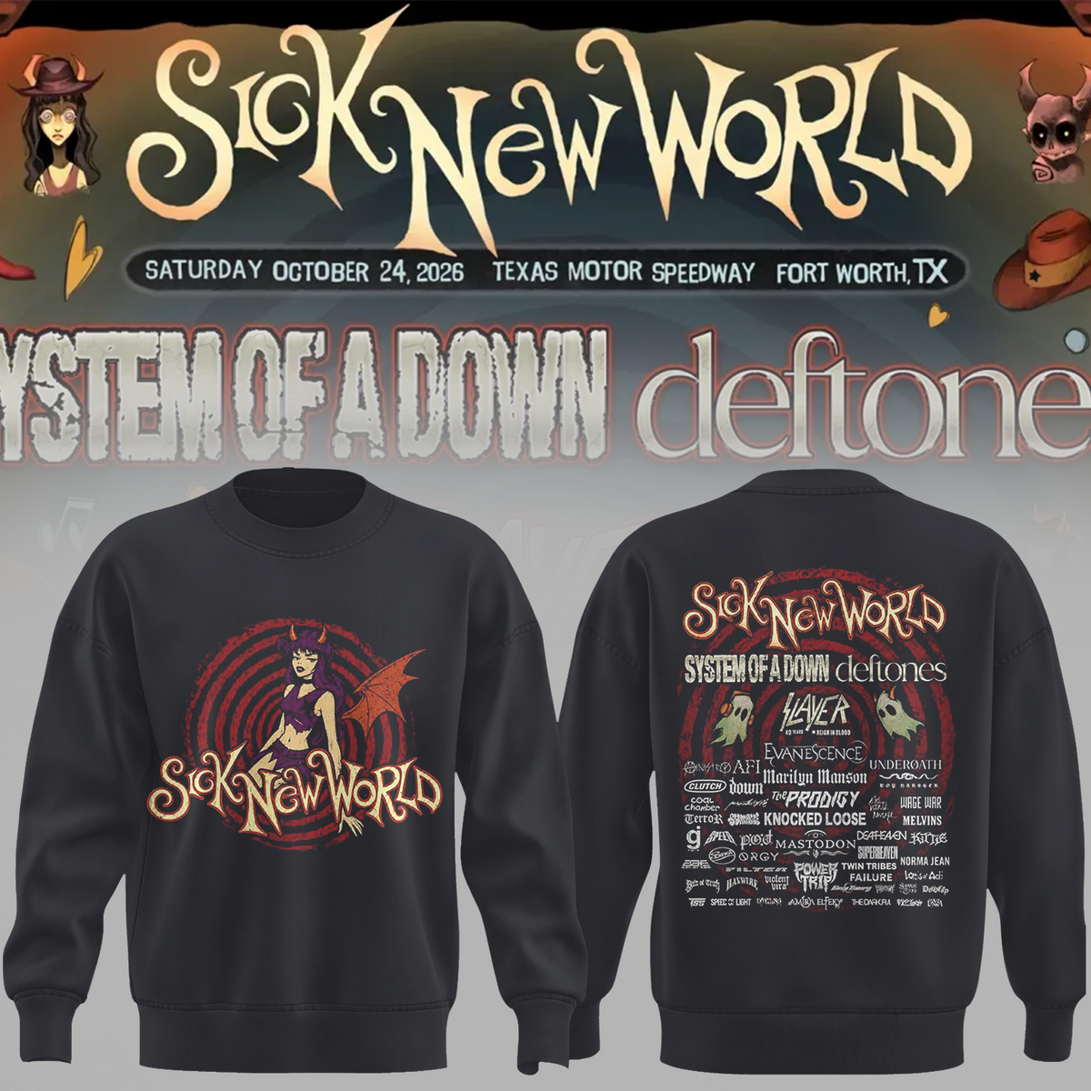 Limited Edition Sick New World Texas 2026 Festival Merch Pop Up At Texas Sweater
