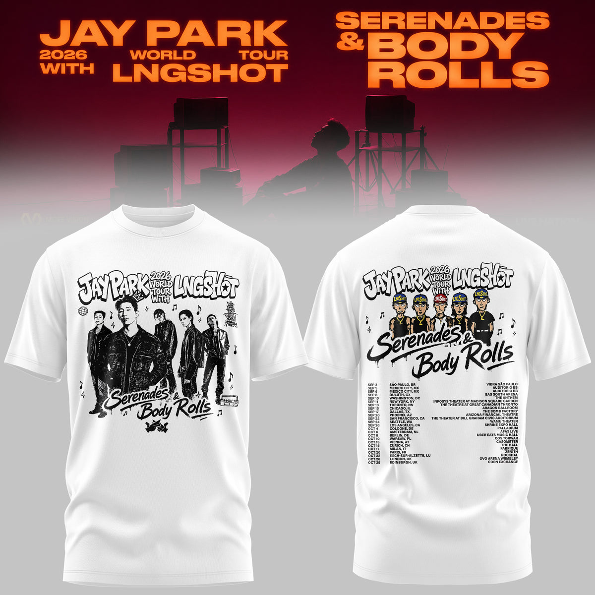 JAY PARK & LNGSHOT – 2026 World Tour ‘Serenades & Body Rolls’ Limited T-Shirt