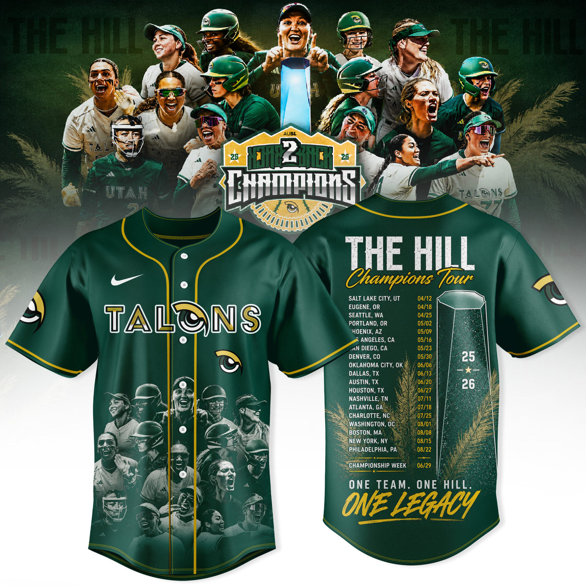 Utah Talons AUSL 2026 Champions Premium 3D Baseball Jersey – Champions Tour Edition