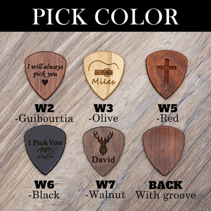 Personalized Walnut Guitar Pick Case: Engraved Plectrum Holder, Guitarist Gift