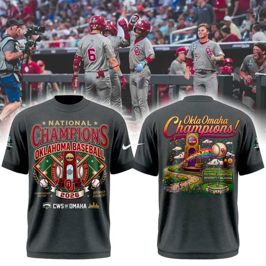 Oklahoma Baseball Champions 2026 Men's College World Series Tee - Grey