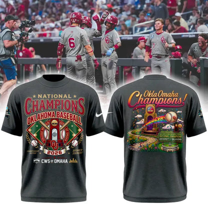 Oklahoma Baseball Champions 2026 Men's College World Series Tee - Grey