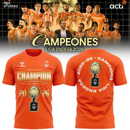 Valencia Basket 2026 Liga Endesa Champions Shirt - Orange Merch Tee(V1)