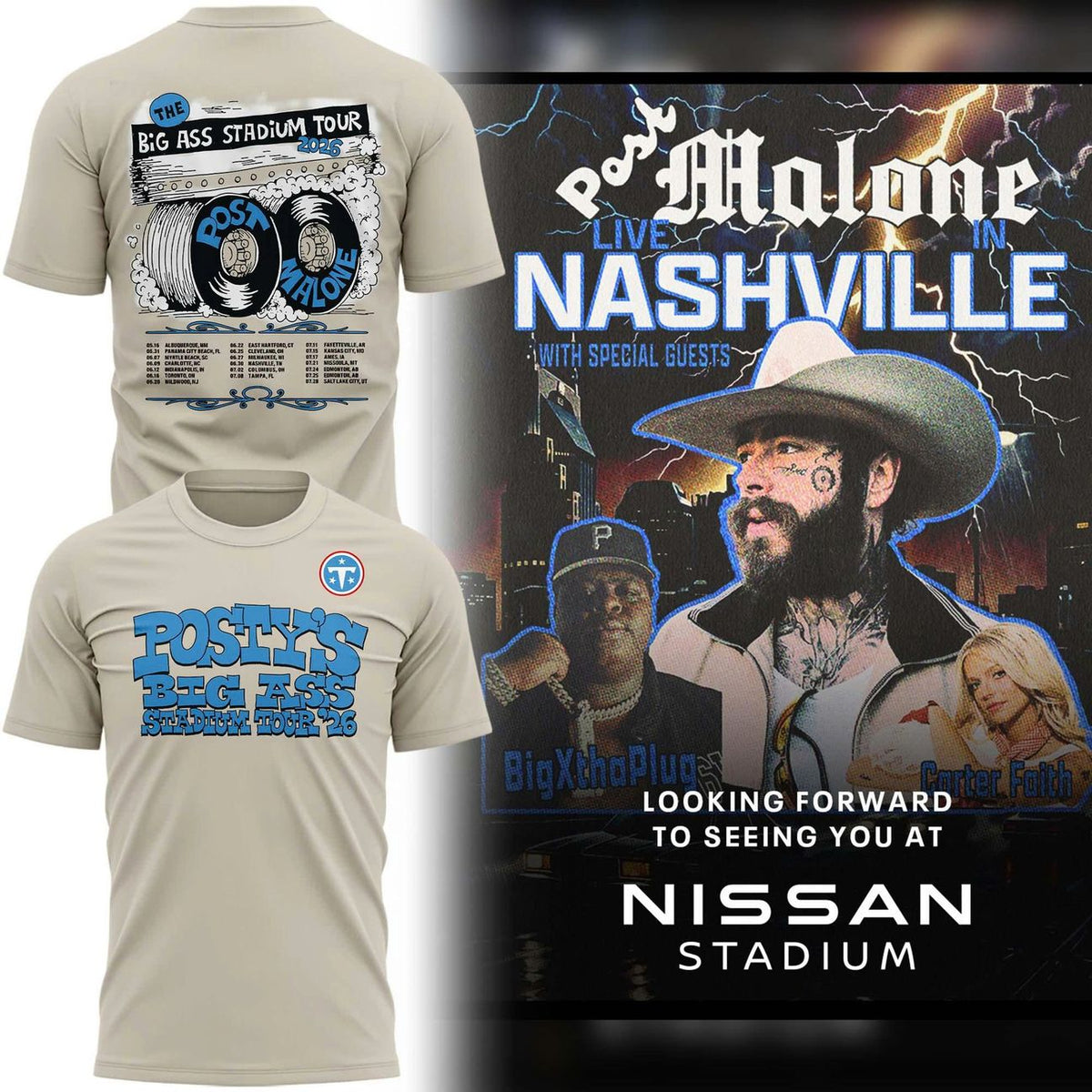 Post Malone Big Ass Stadium Tour x Tennessee Titans T-Shirt
