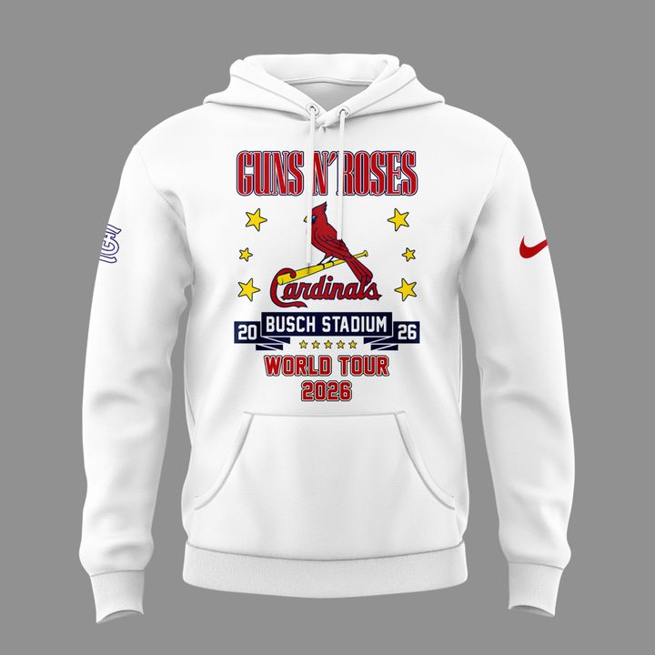 New White Hoodie Guns N' Roses x St. Louis Cardinals - World Tour 2026 Hoodie