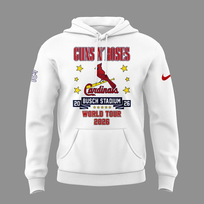 New White Hoodie Guns N' Roses x St. Louis Cardinals - World Tour 2026 Hoodie
