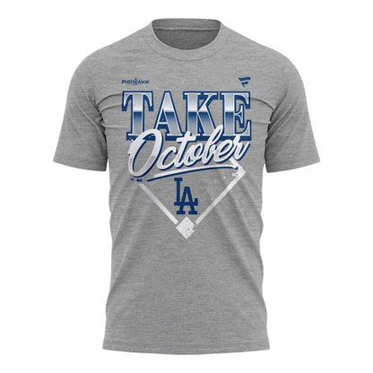 Men's Los Angeles Dodgers Gray 2026 MLB Division Series Champions Distressed Locker Room Take October T-Shirt