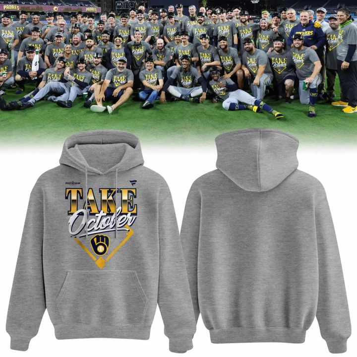 01.38. (Adult & Kids) Milwaukee Brewers Gray 2026 Division Series Champions Take October Hoodie