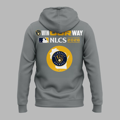 01.38. (Adult & Kids) Milwaukee Brewers Gray 2026 Division Series Champions Take October Hoodie