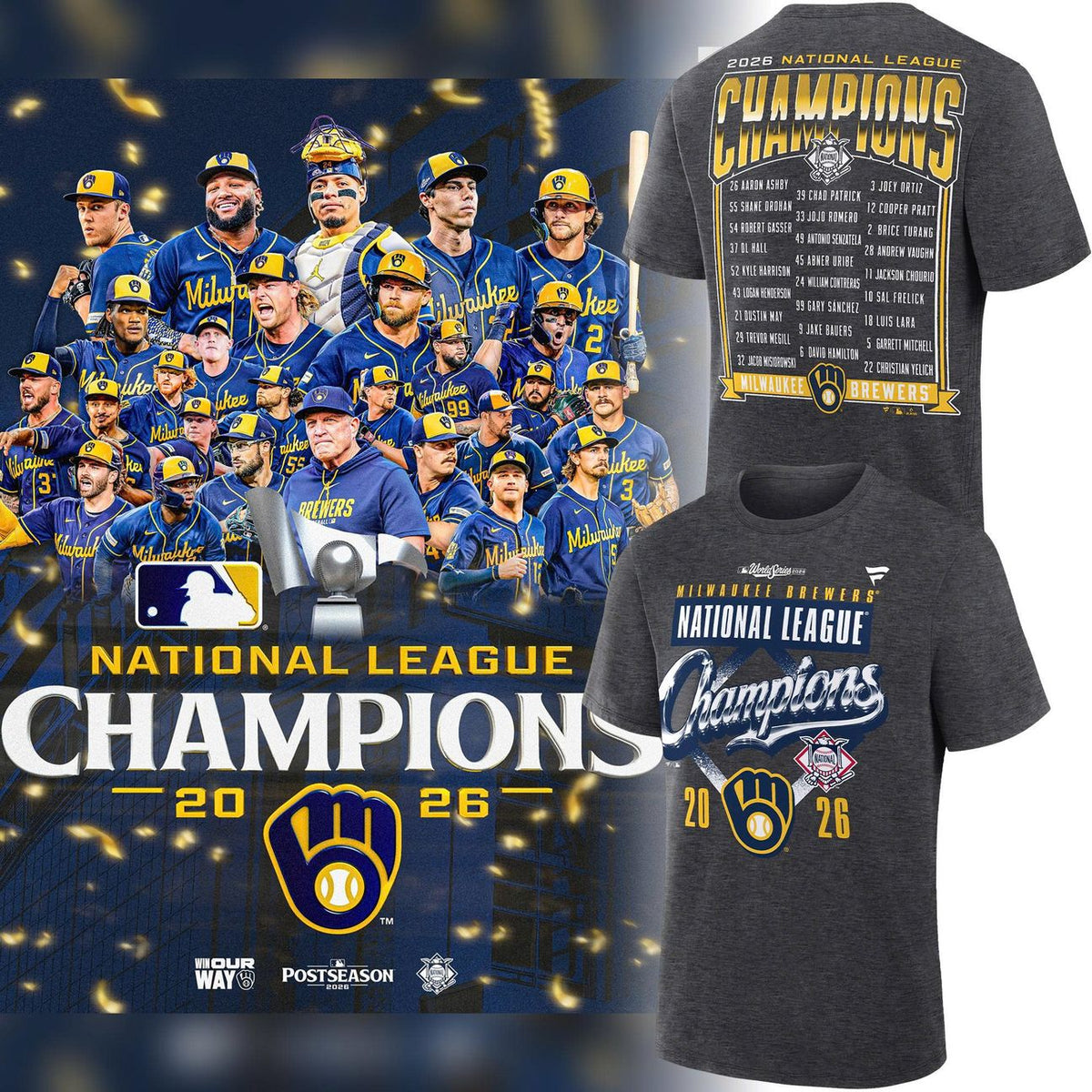 Limited Edition 2026 Milwaukee Brewers National League Champions Locker Room T-Shirt